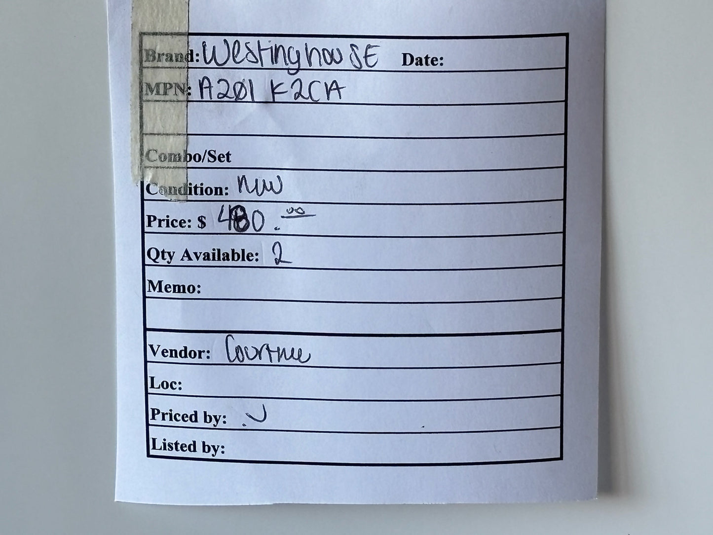 Westinghouse A201K2CA Lighting Contactor 2-Pole 120V Coil NEMA Size 1