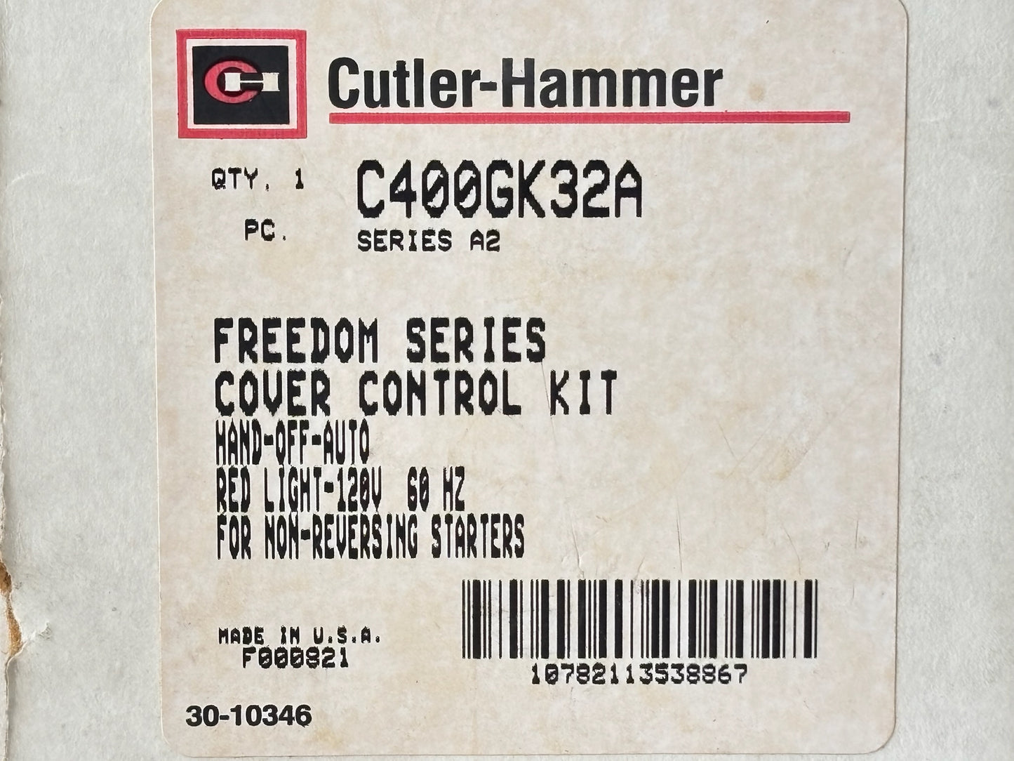 Cutler-Hammer C400GK32A 2-Position Selector Switch Operator, 30mm