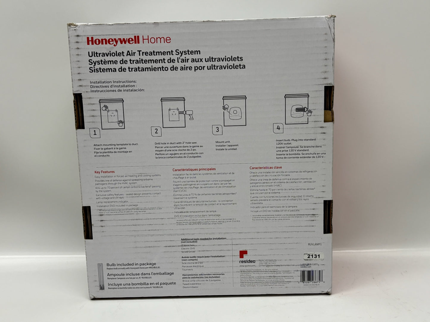 New Open Honeywell RUVLAMP1 Ultraviolet Air Treatment System-120V