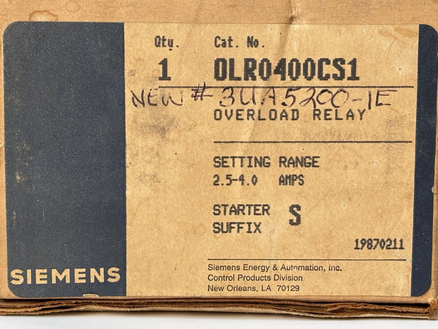 Siemens OLR0400CSI 400A Overload Relay 3-Pole Class 10 Adjustable