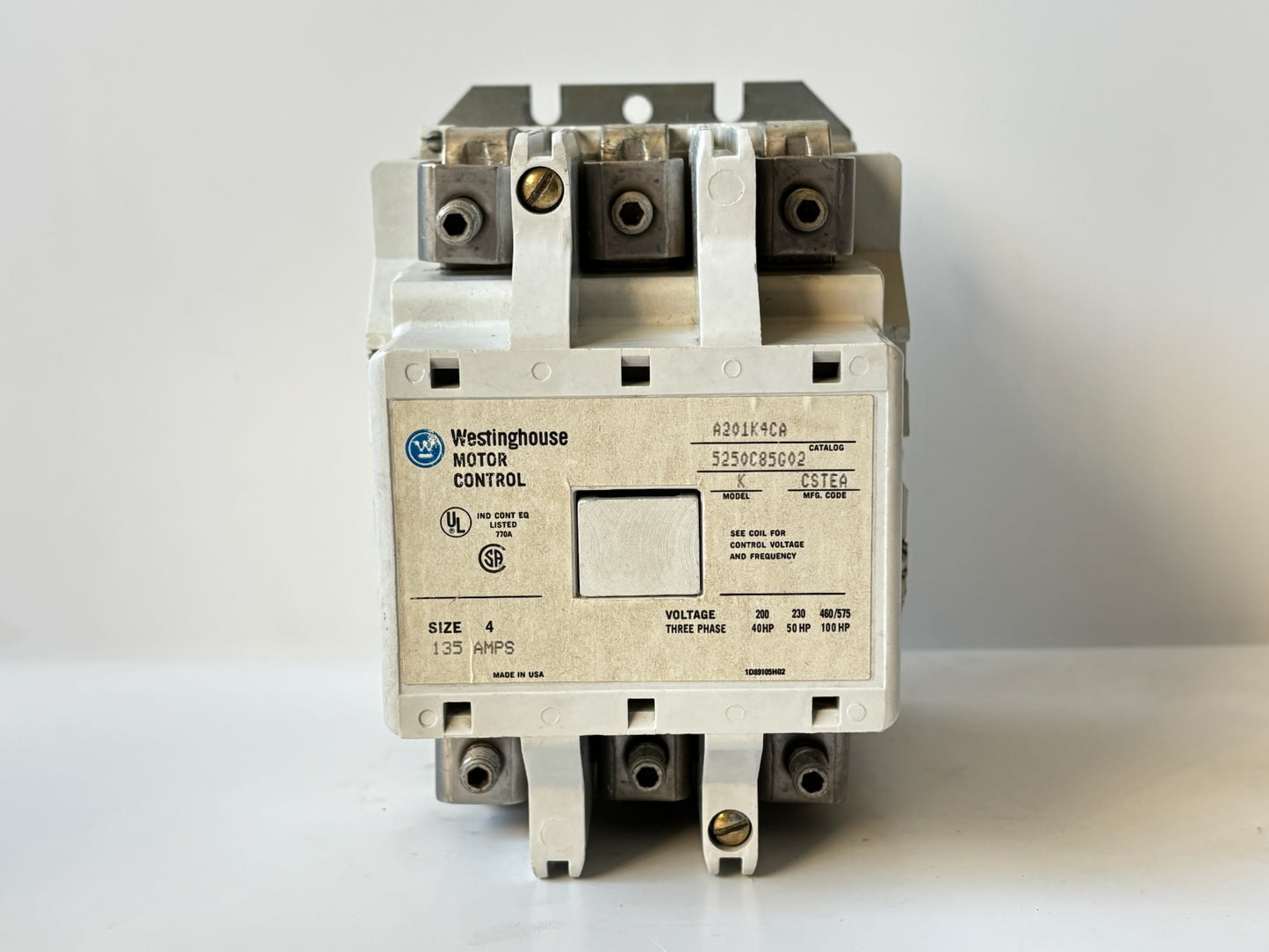 Westinghouse A201K4CA Lighting Contactor 4-Pole 120V Coil NEMA Size 1