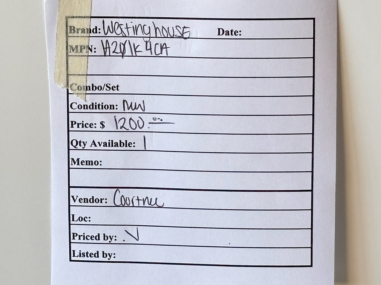 Westinghouse A201K4CA Lighting Contactor 4-Pole 120V Coil NEMA Size 1