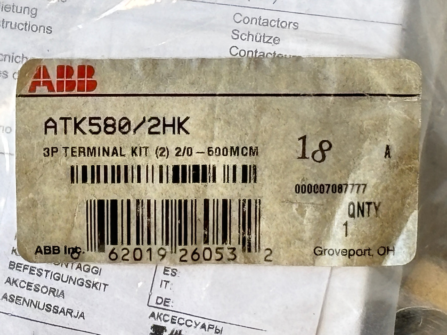 Asea Brown Boveri ATK580/2HK Thermal Overload Relay 40–63A 3-Pole