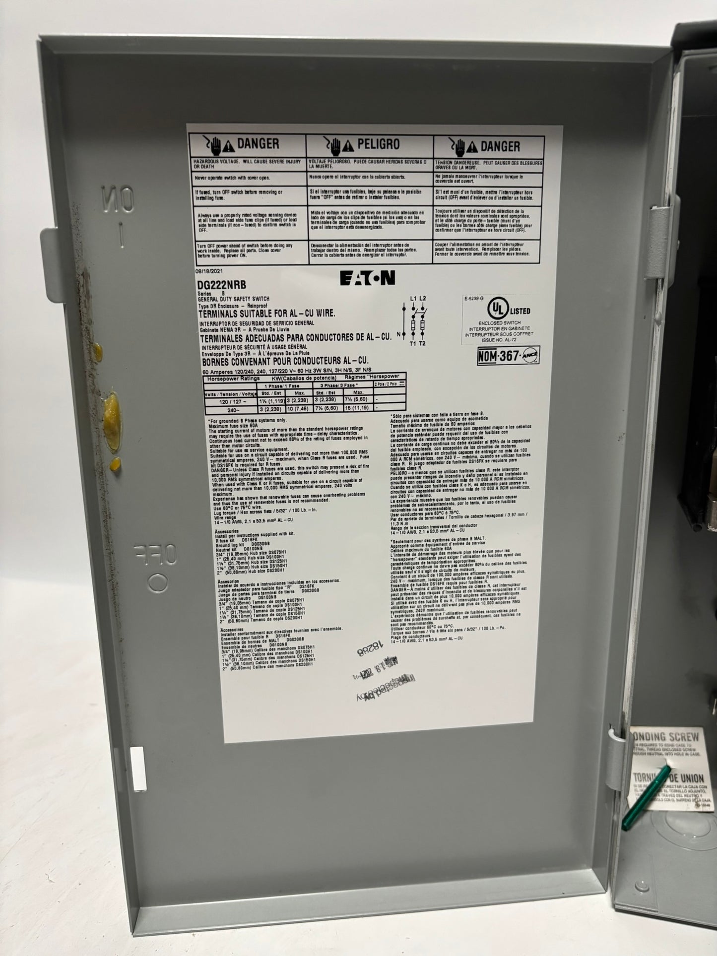 No Box Eaton DG222NRB Gerneral Duty Safety Switch 60A-240V