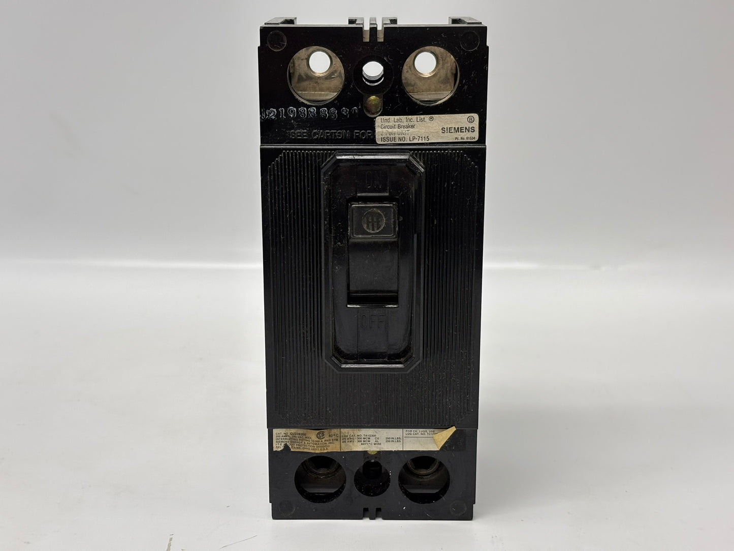 Siemens QJ22B200 200 Amp Two-Pole Bolt-On Main Circuit Breaker 120/240 V
