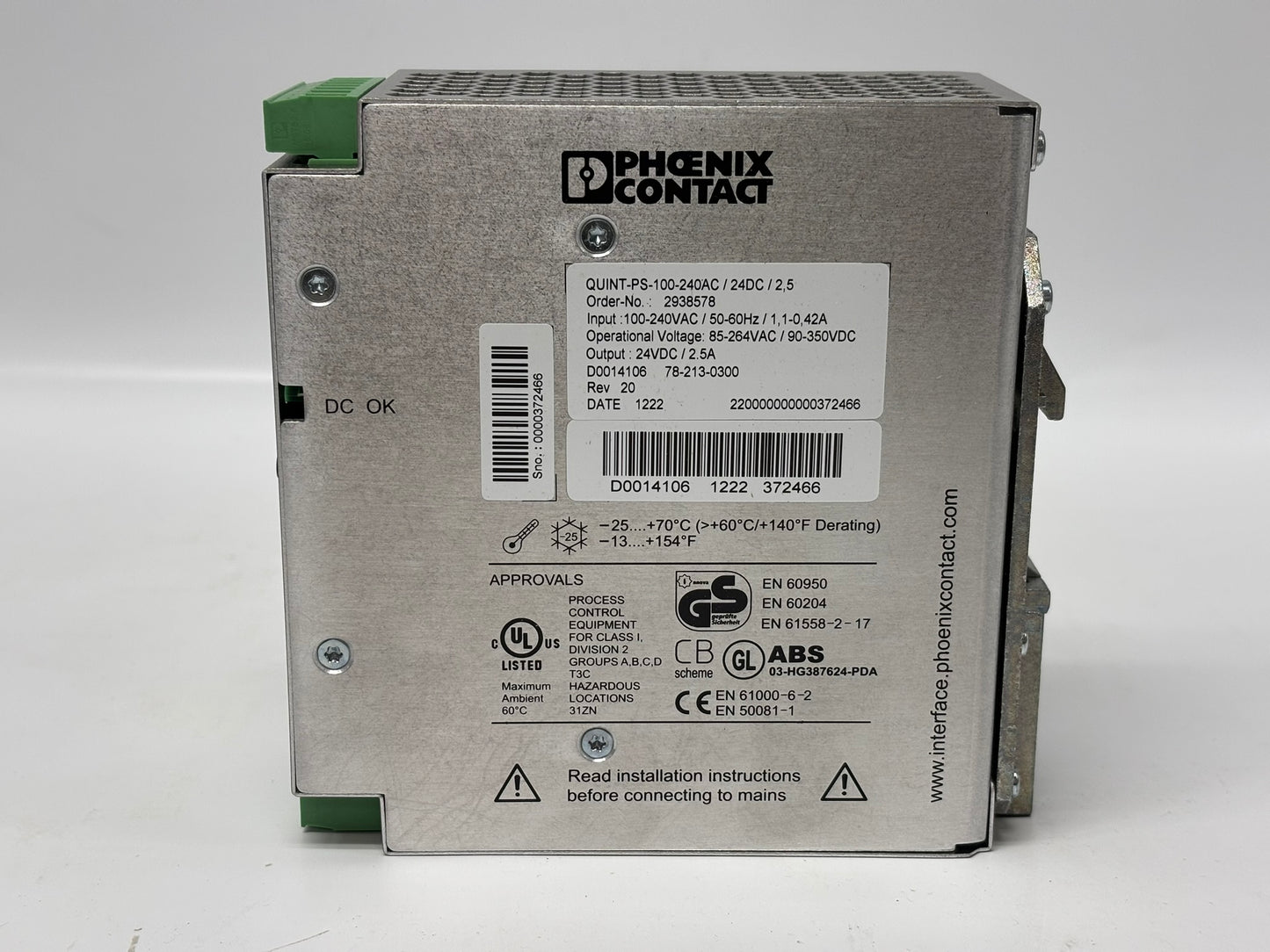 Phoenix Contact QUINT-PS-100-240 AC/24 DC Power Supply with Wide Input Range
