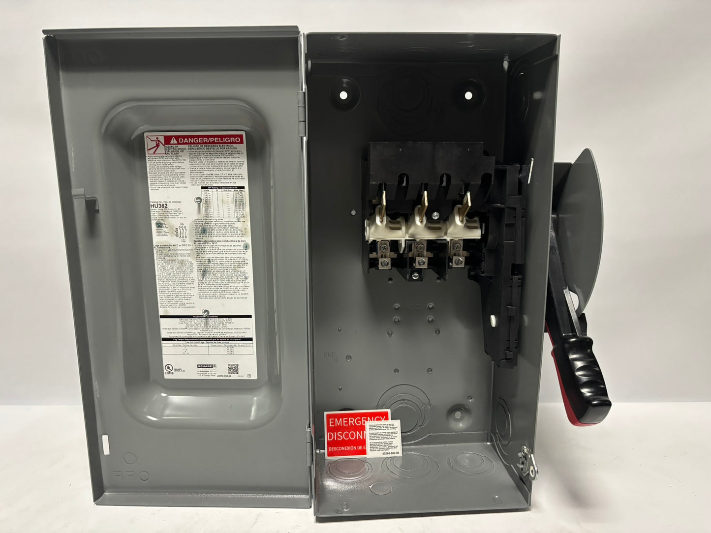 Square D HU362 Heavy Duty Safety Switch, Non-Fusible, 60-Amp, 600V, 3-Pole
