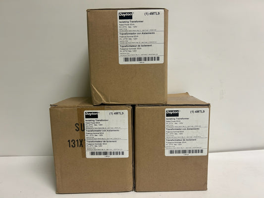 3 Pk Dayton 4MTL9 Isolating Control Transformer, 50VA, 277VAC In, 120VAC Out