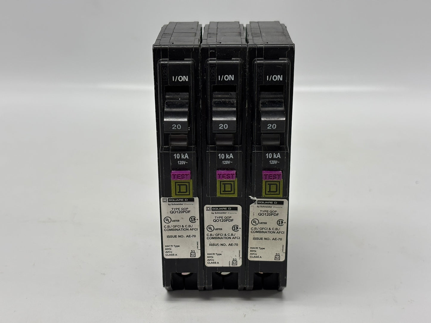 3 Pk Square D QO120PDF 20 Amp 1-Pole Plug-On Dual Function Circuit Breaker