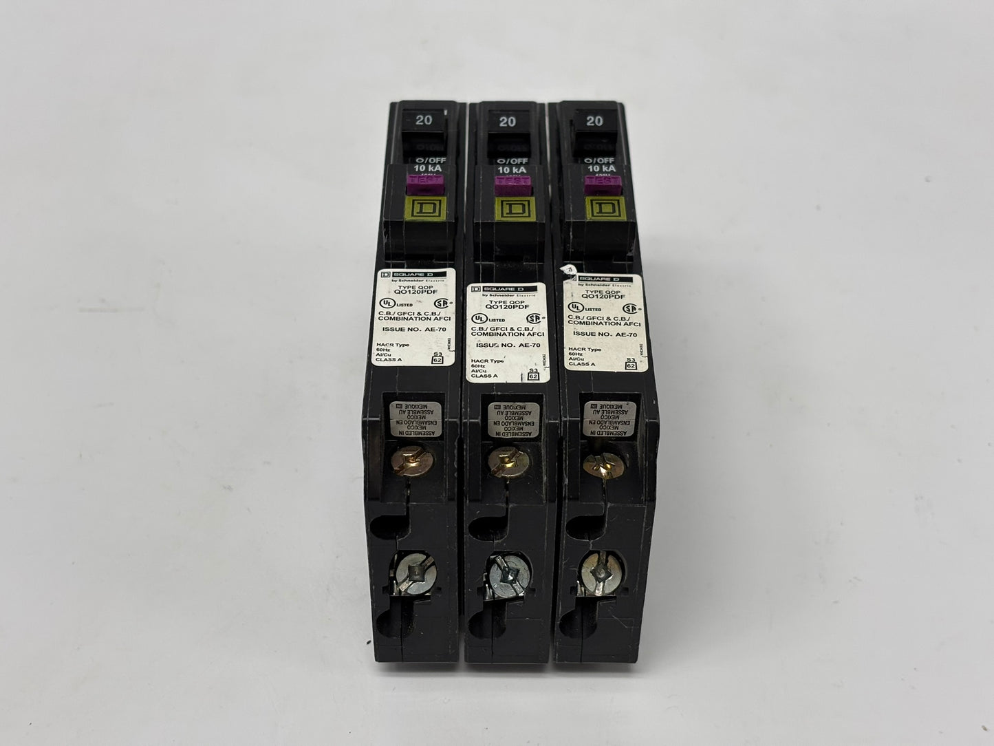 3 Pk Square D QO120PDF 20 Amp 1-Pole Plug-On Dual Function Circuit Breaker