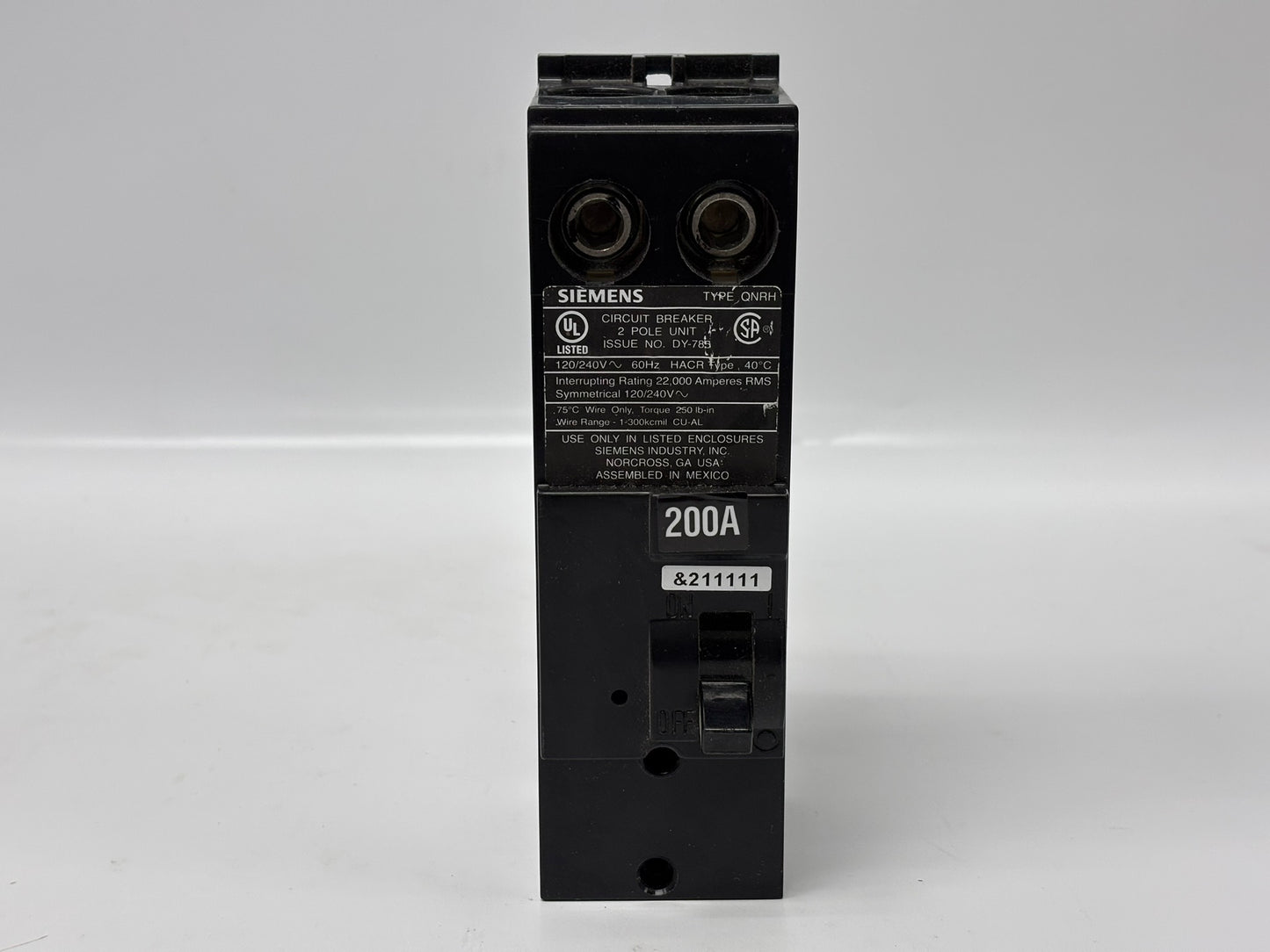 Siemens QN2175RH 200 Amp 2-Pole Main Breaker with Handle Tie Clamp