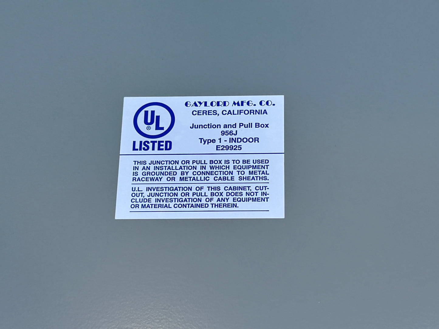 GayLord MFG 956J (IE29925) Type 1 Screw Cover Junction and Pull Box