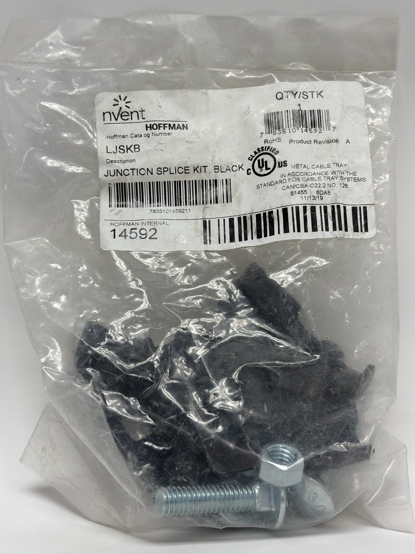 7 PK Hoffman LJSKB Black Steel Junction Splice Kit for 12" Ladder Racks, UL Listed