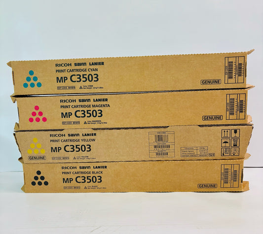 4 Genuine Ricoh MPC3503, C3003 Cyan, Magenta, Yellow & Blk Toner 841813,14,15,16