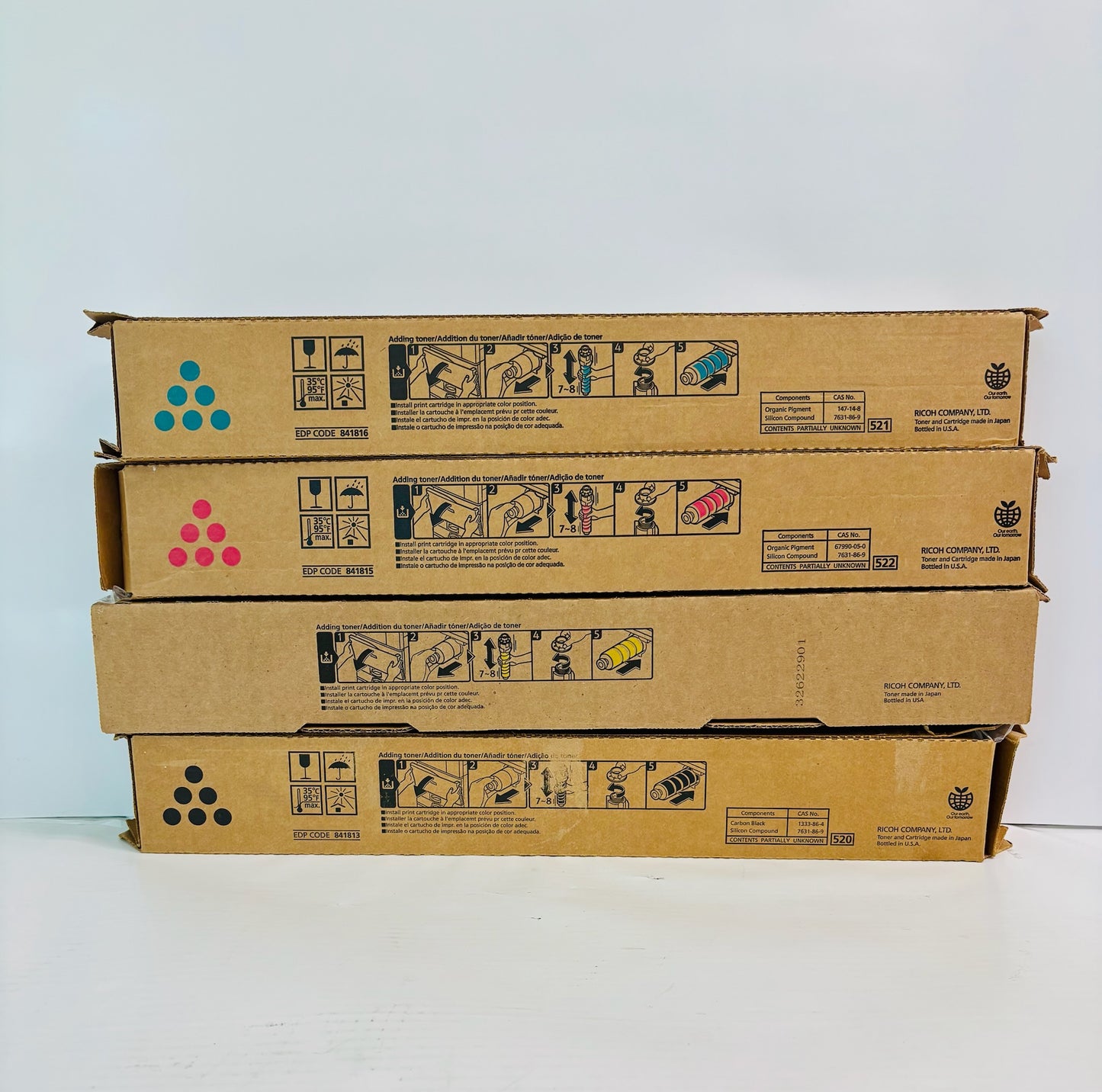 4 Genuine Ricoh MPC3503, C3003 Cyan, Magenta, Yellow & Blk Toner 841813,14,15,16