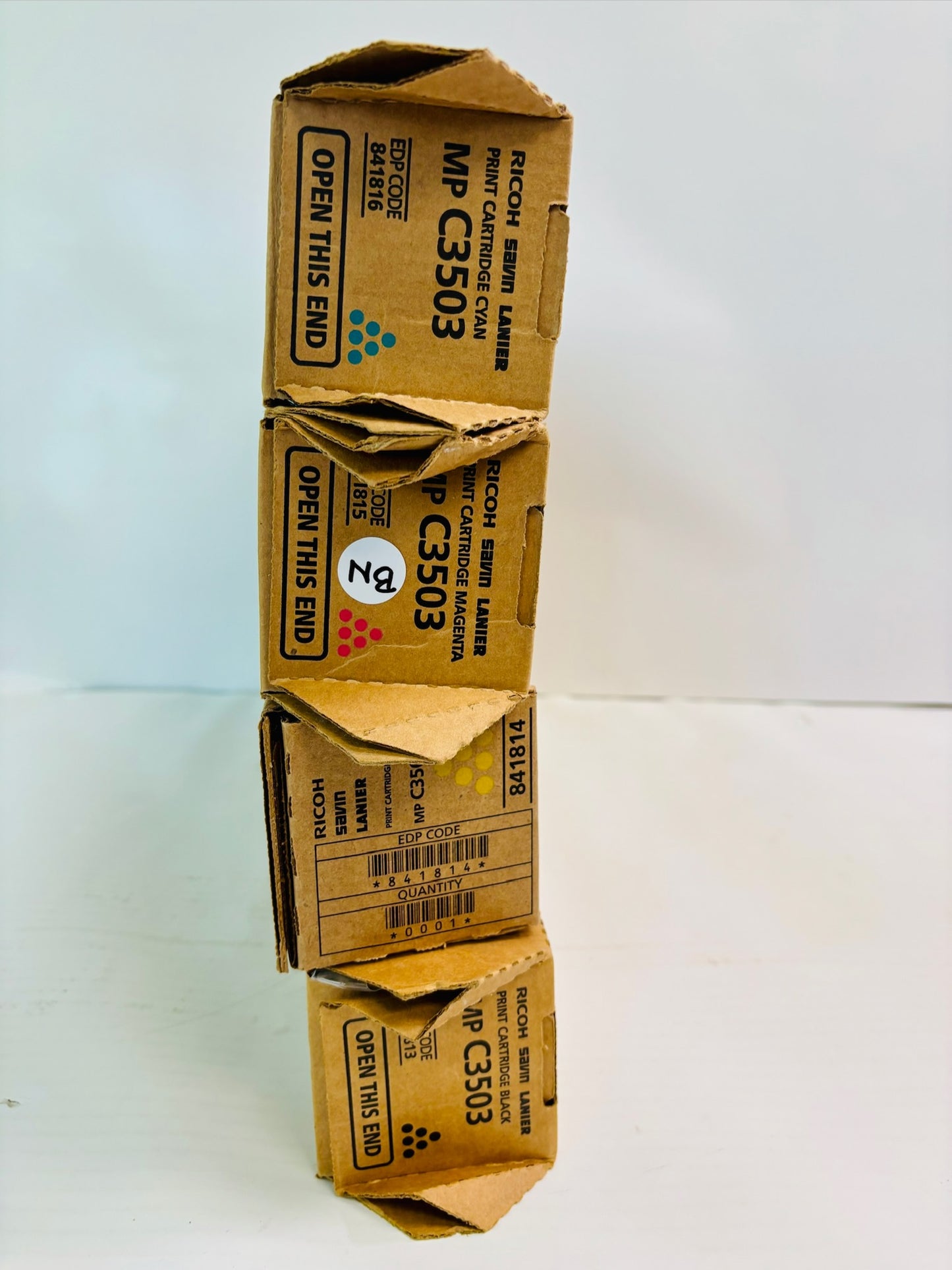 4 Genuine Ricoh MPC3503, C3003 Cyan, Magenta, Yellow & Blk Toner 841813,14,15,16