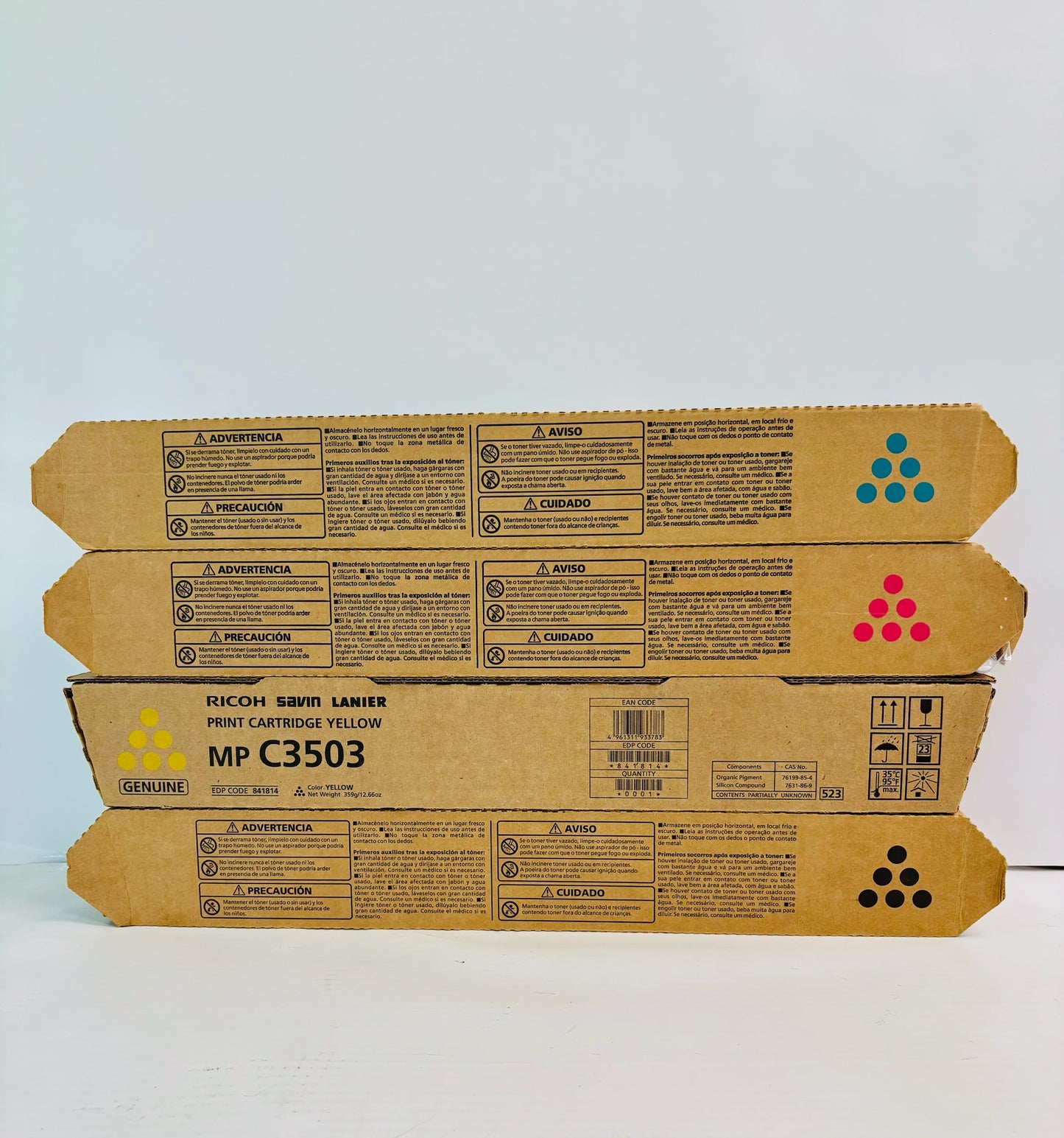 4 Genuine Ricoh MPC3503, C3003 Cyan, Magenta, Yellow & Blk Toner 841813,14,15,16