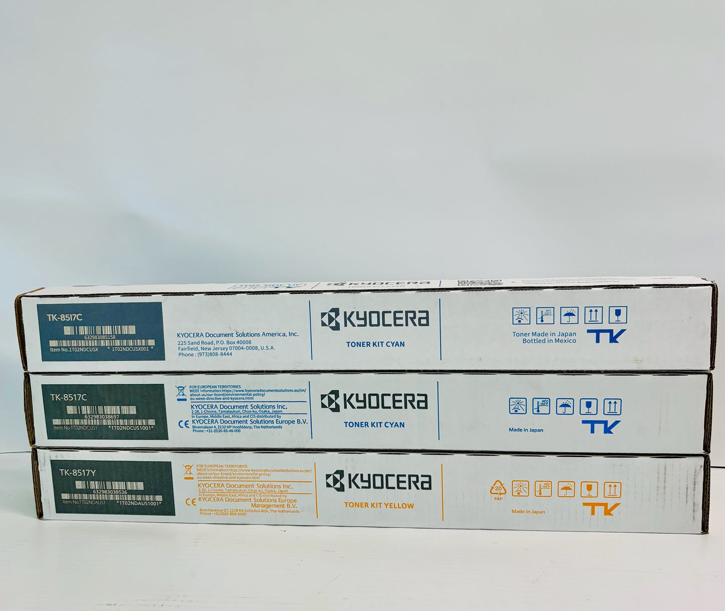 3 Genuine Kyocera TASKalfa 5052ci, 5053ci Cyan & Yellow Toner  TK-8517 CCY