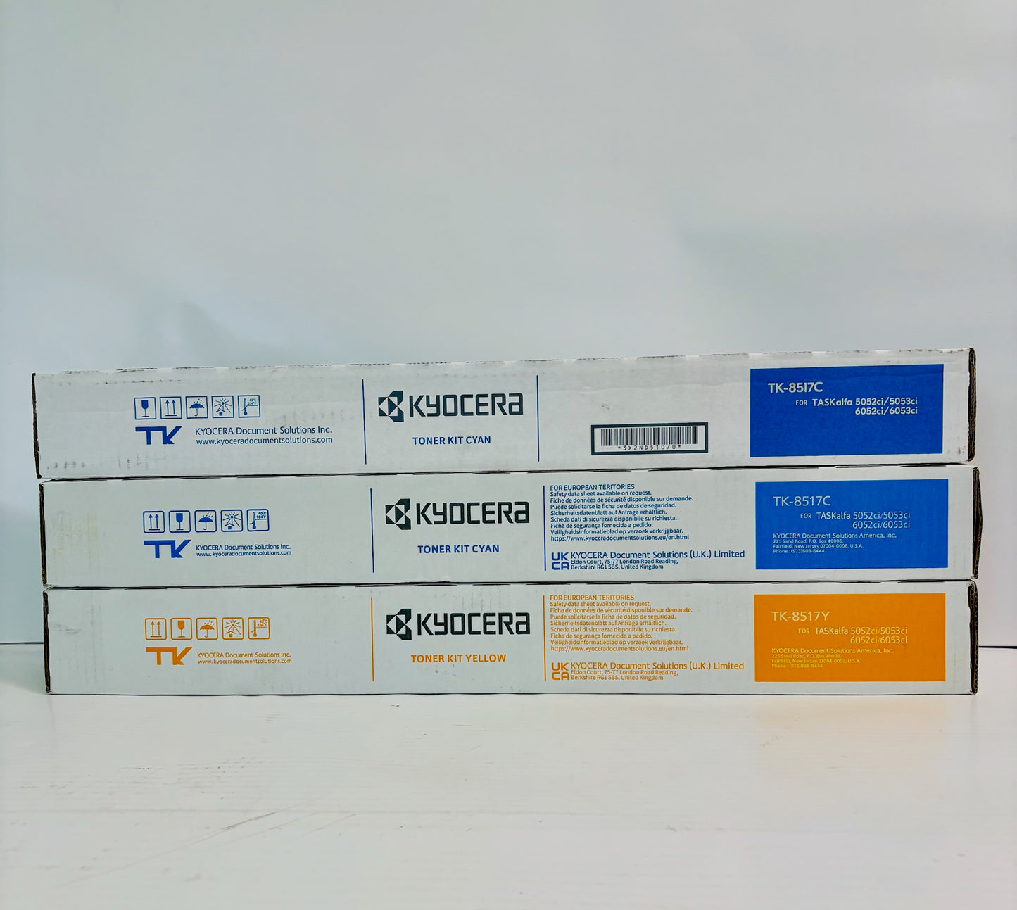 3 Genuine Kyocera TASKalfa 5052ci, 5053ci Cyan & Yellow Toner  TK-8517 CCY