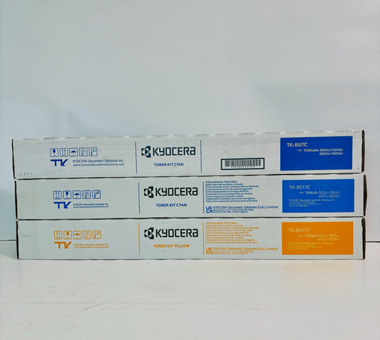 3 Genuine Kyocera TASKalfa 5052ci, 5053ci Cyan & Yellow Toner  TK-8517 CCY