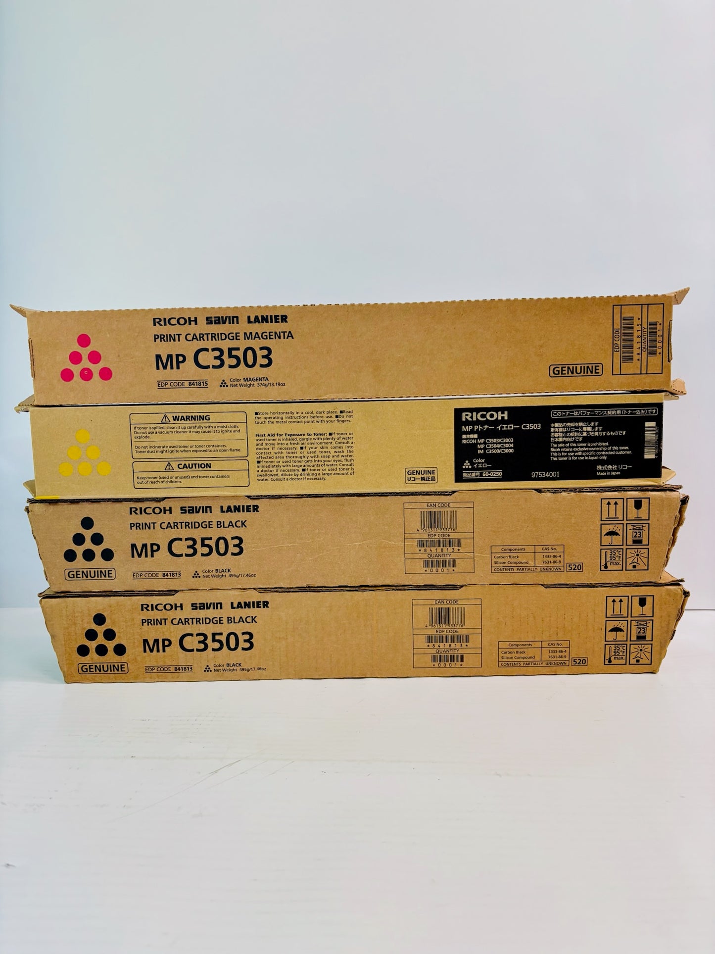 4 Genuine Ricoh MP C3003, C3004 MYKK Toner 841813, 841815, 60-0250