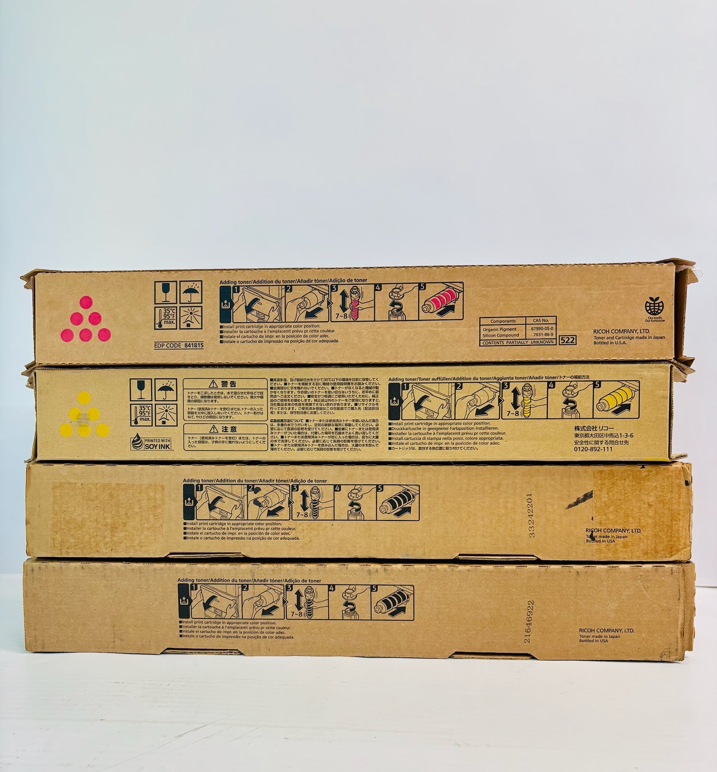 4 Genuine Ricoh MP C3003, C3004 MYKK Toner 841813, 841815, 60-0250