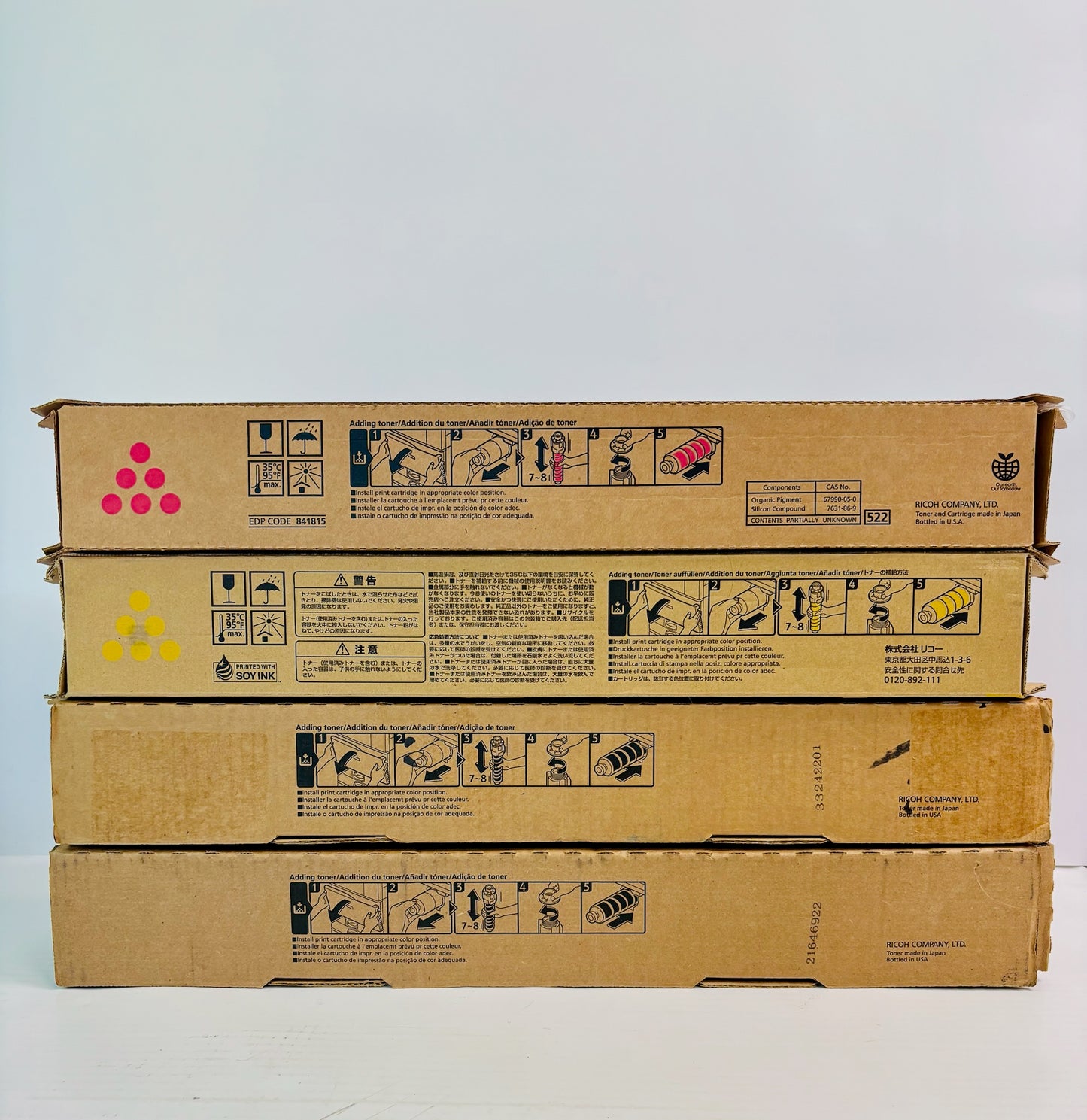 4 Genuine Ricoh MP C3003, C3004 MYKK Toner 841813, 841815, 60-0250