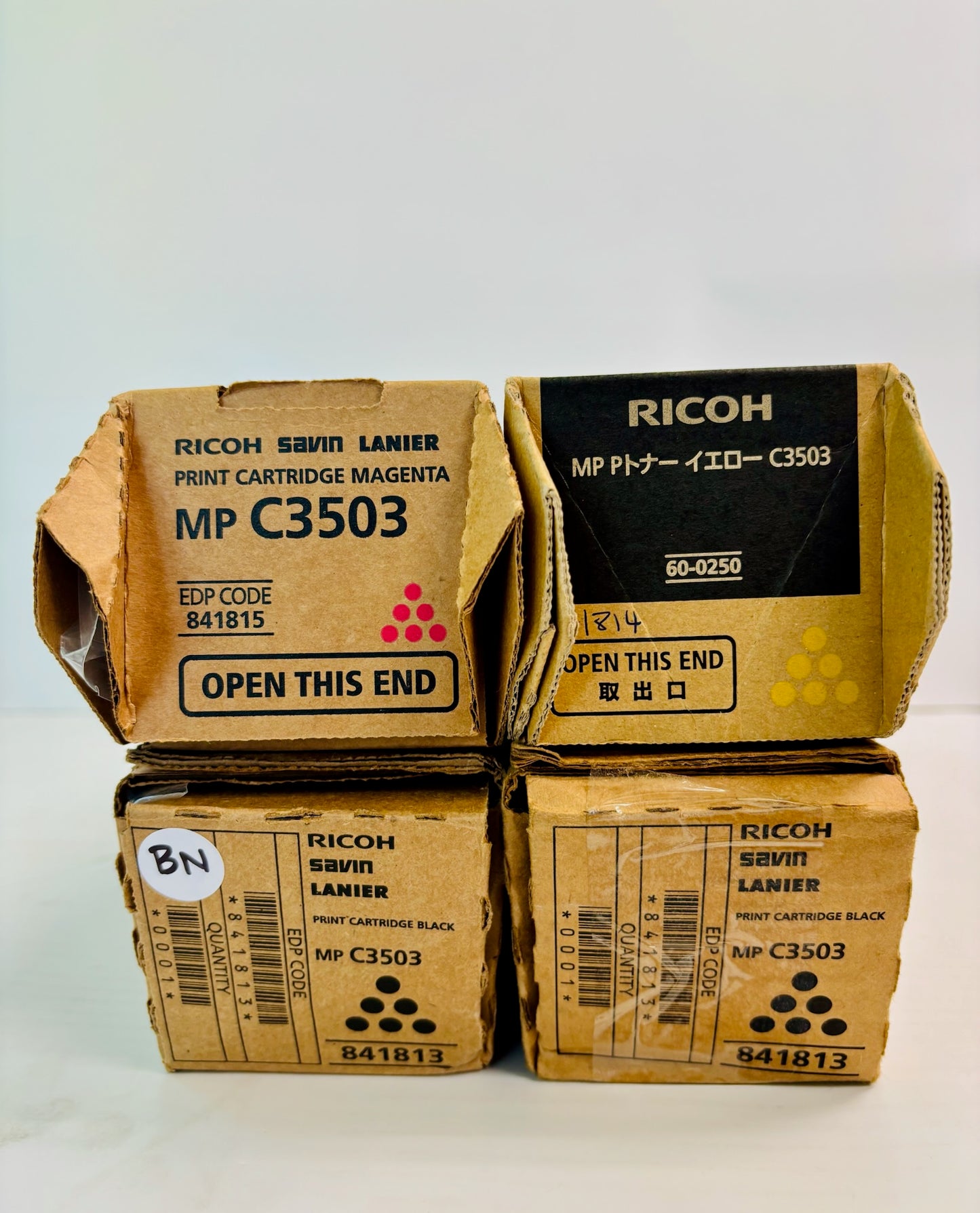 4 Genuine Ricoh MP C3003, C3004 MYKK Toner 841813, 841815, 60-0250