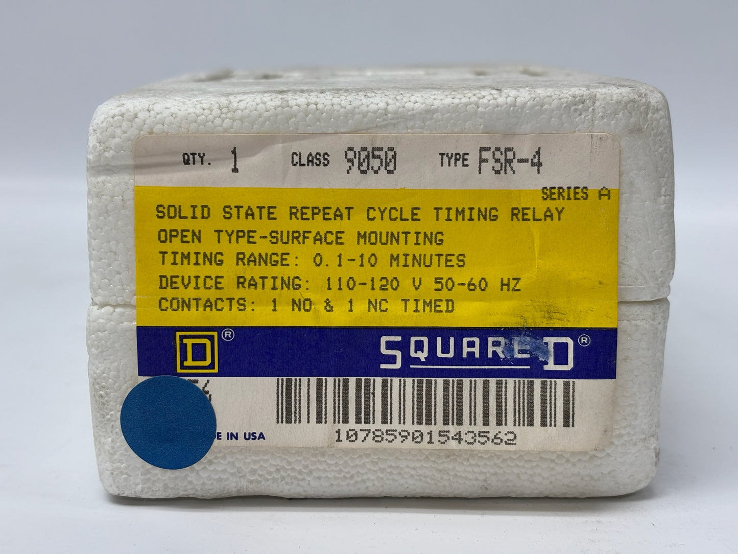 Square D 9050/FSR-4 Repeat Cycle Timing Relay Adjustable Timer Control