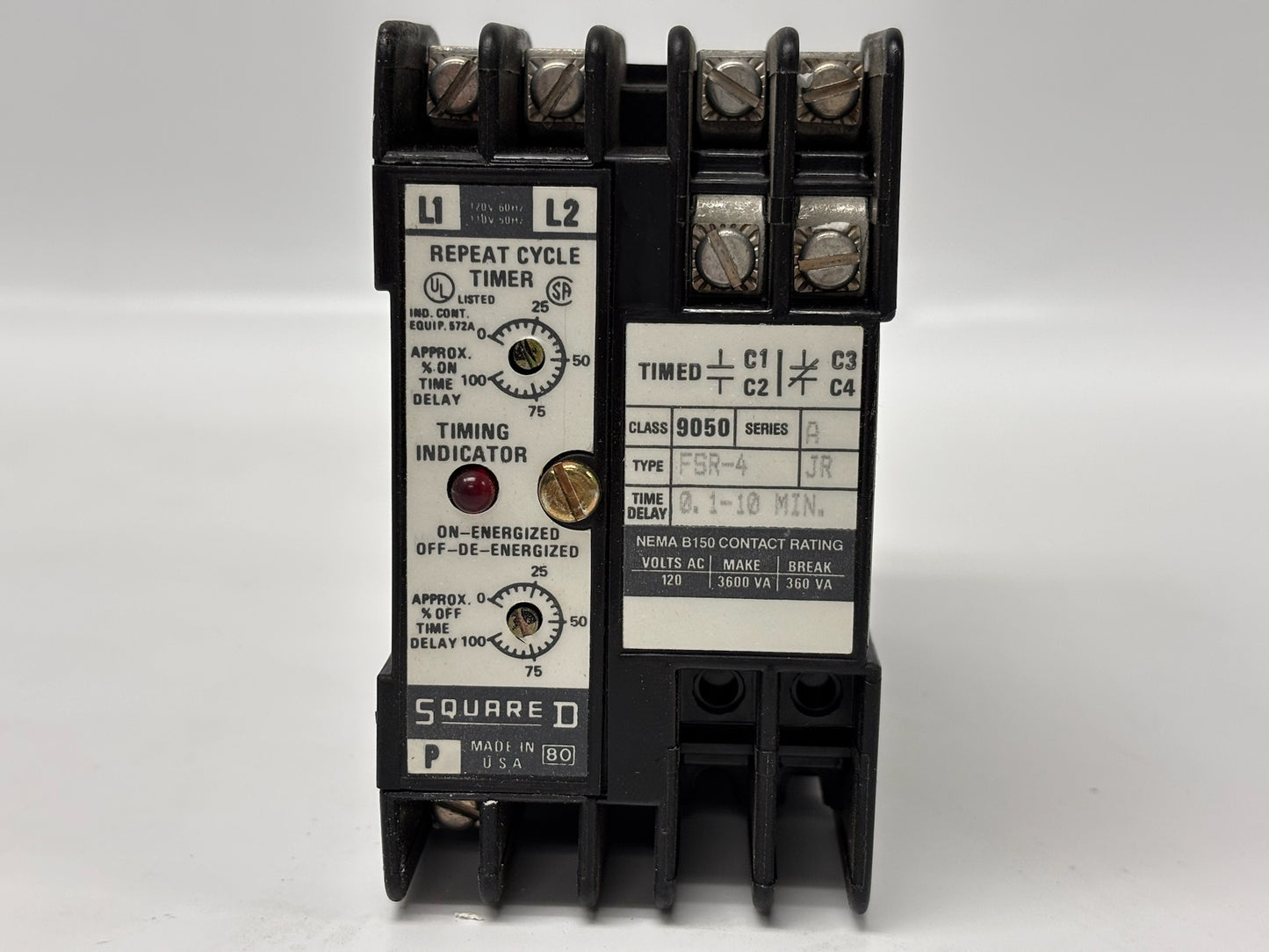 Square D 9050/FSR-4 Repeat Cycle Timing Relay Adjustable Timer Control