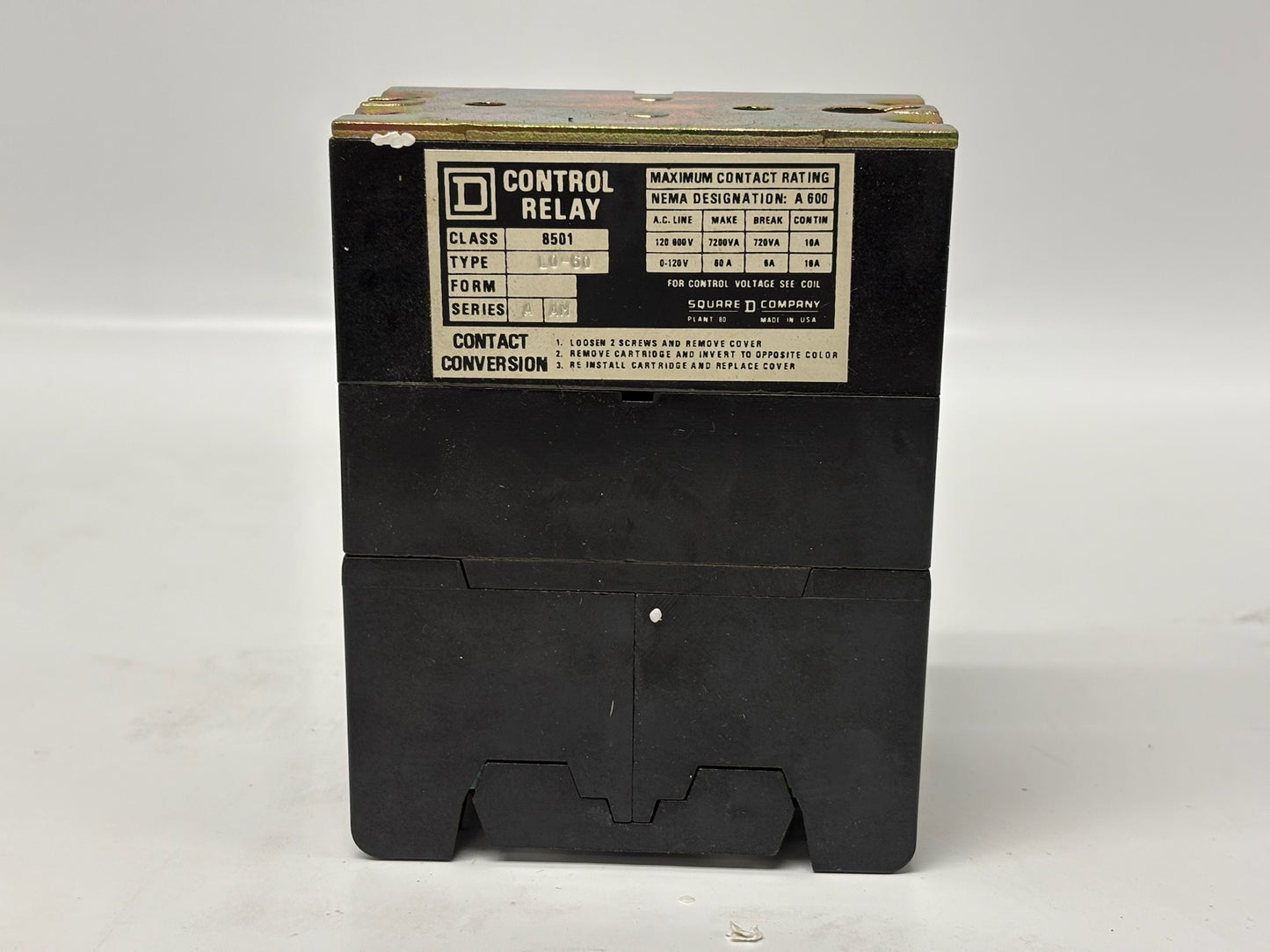 Square D 8501/LO-60 AC Magnetic Relay for Industrial Control Circuits