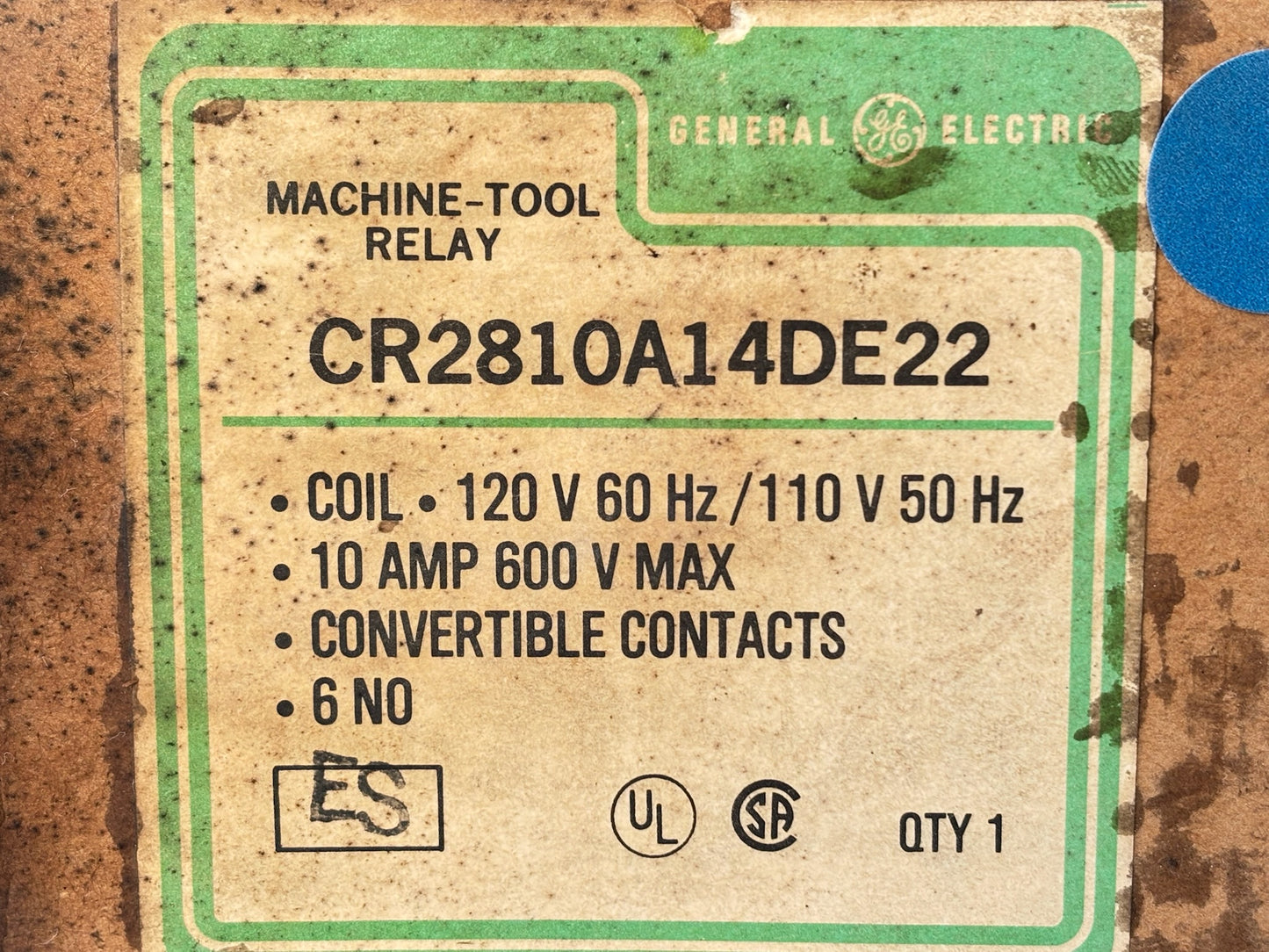 General Electric CR2810A14DE22 Machine Tool Relay 10 A 600 V 110/120 V Coil