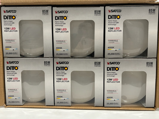 New 6PK SatCo S28493 Dimmable 13W LED Reflector 85W Medium Base