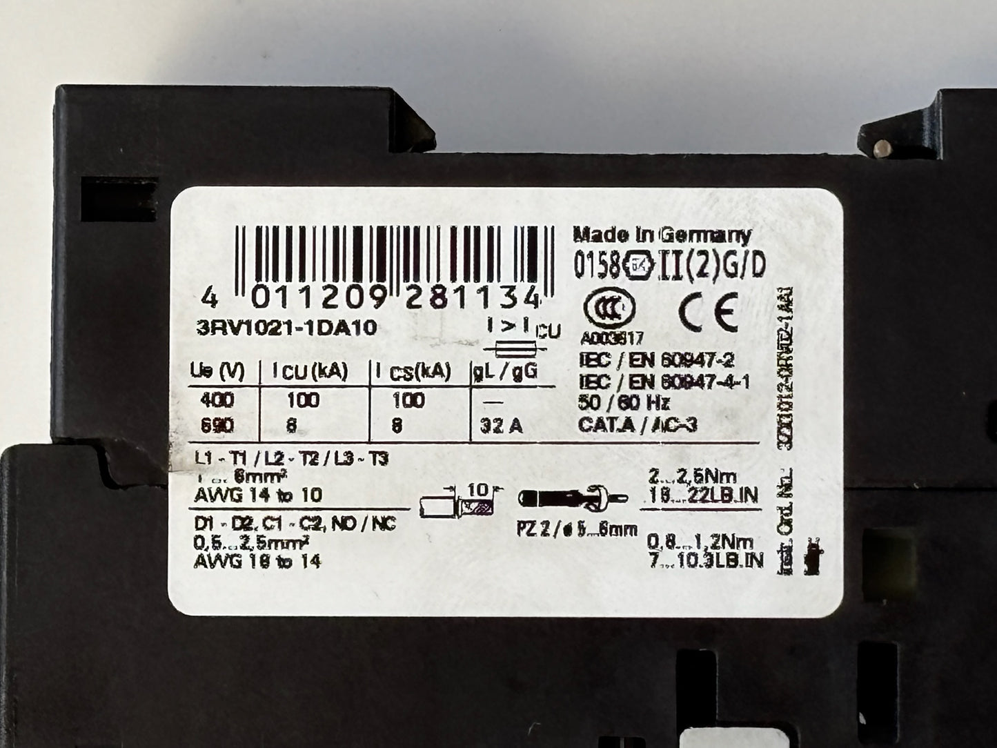 2PK Siemens 3RV1021-1DA10 SIRIUS S0 Motor Protection Circuit Breaker 2.2-3.2 A
