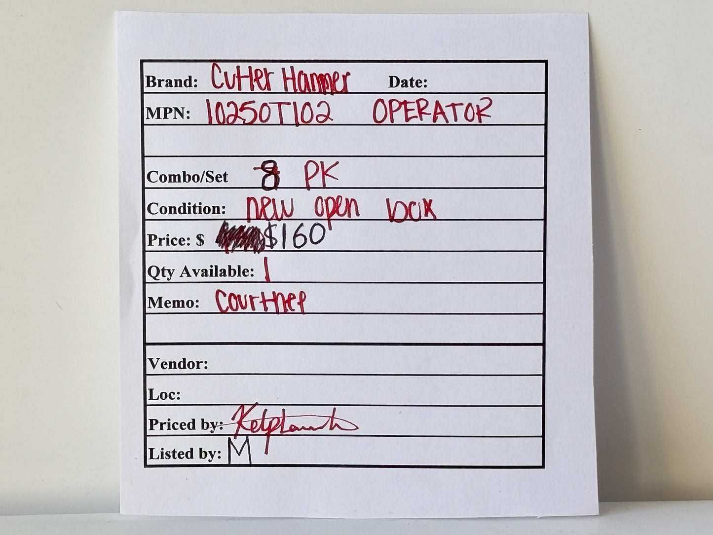 8PK Cutler Hammer 10250T102 Flush Push‑Button Operator