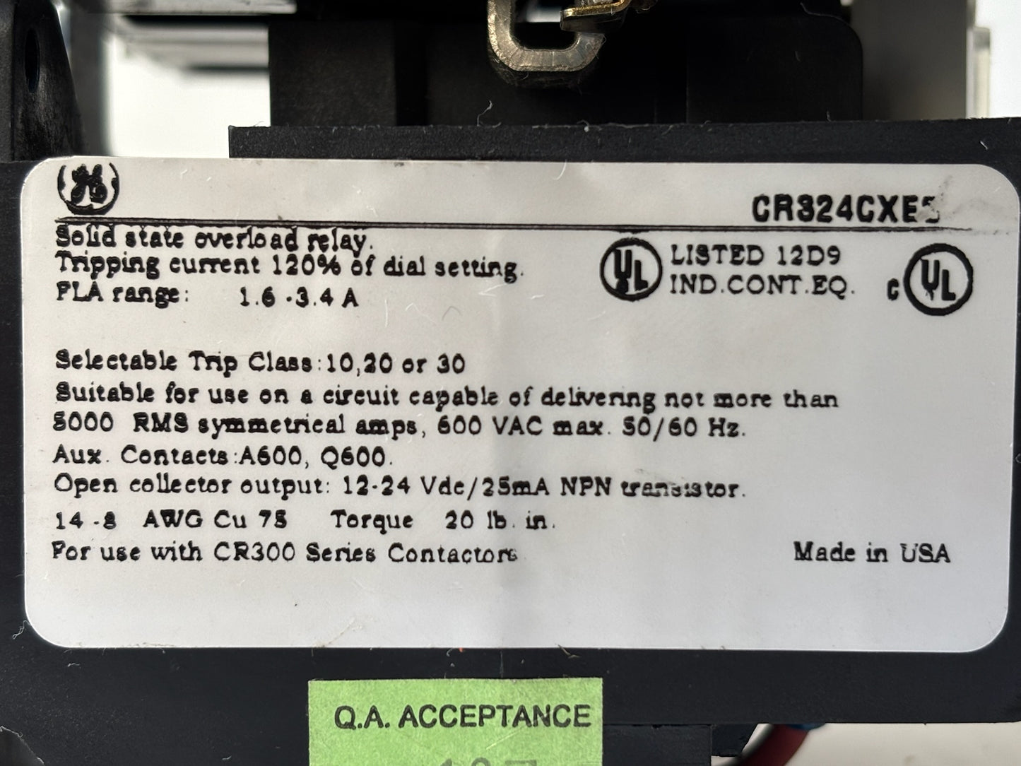 General Electric CR306CX#0**BAT Size 1 FVNR Motor Starter 27 A 600 V