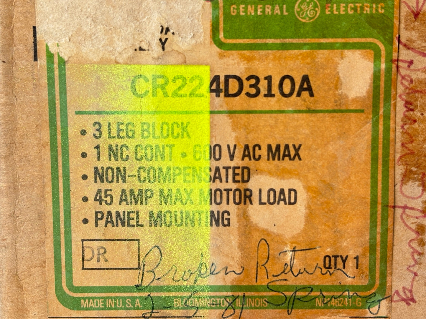 General Electric CR224D310A Thermal Overload Relay 3-Pole, Adjustable Range