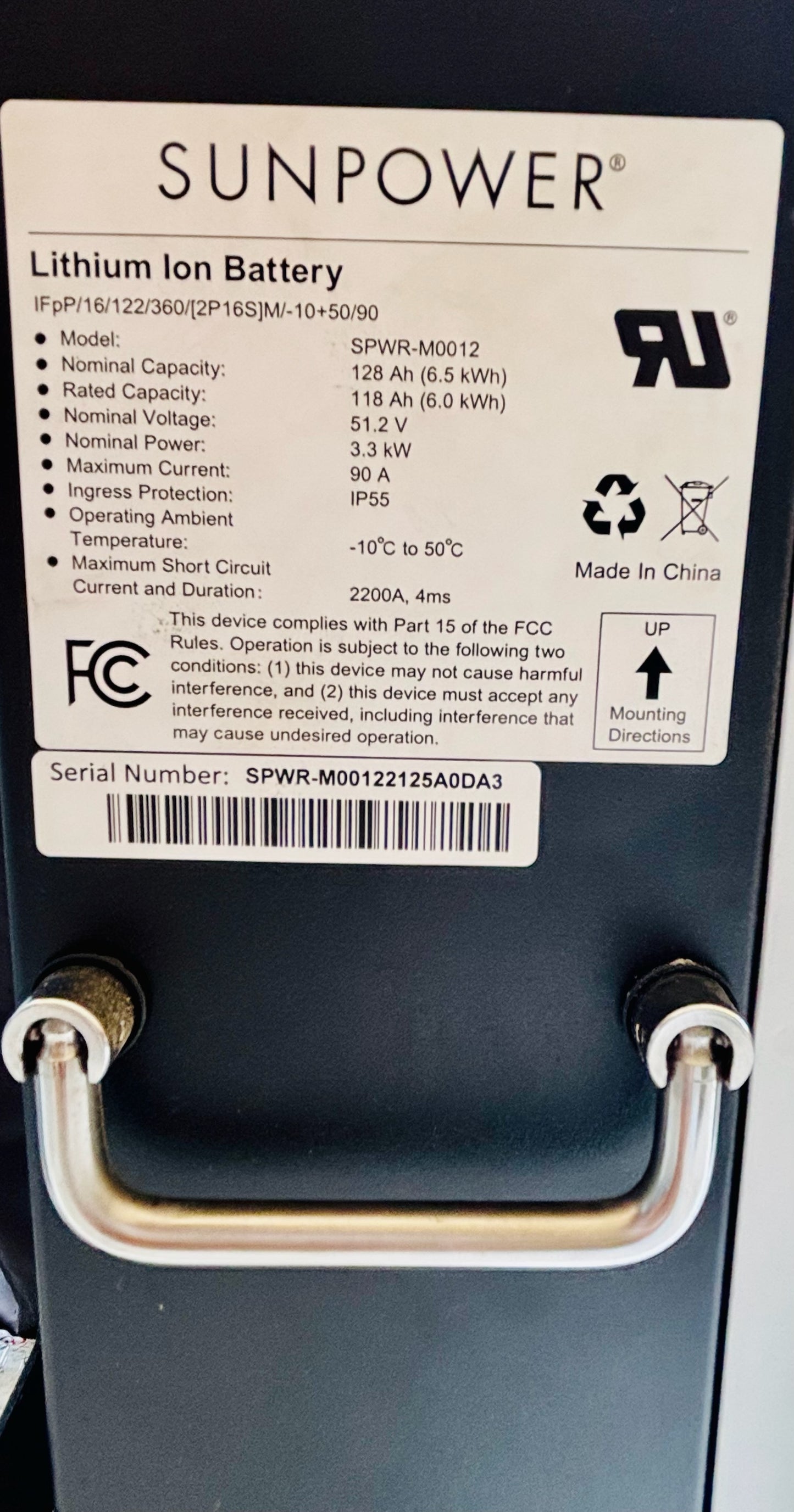 Pre-Owned SunPower SunVault Storage System PVS6, SV-HUB-01-B, SPWR-M0012