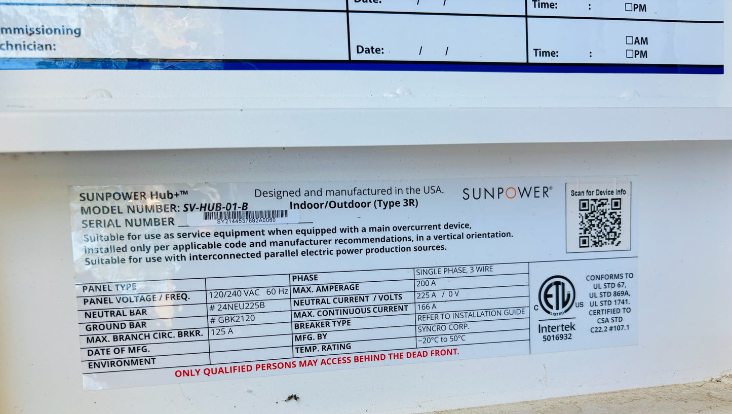 Pre-Owned SunPower SunVault Storage System PVS6, SV-HUB-01-B, SPWR-M0012