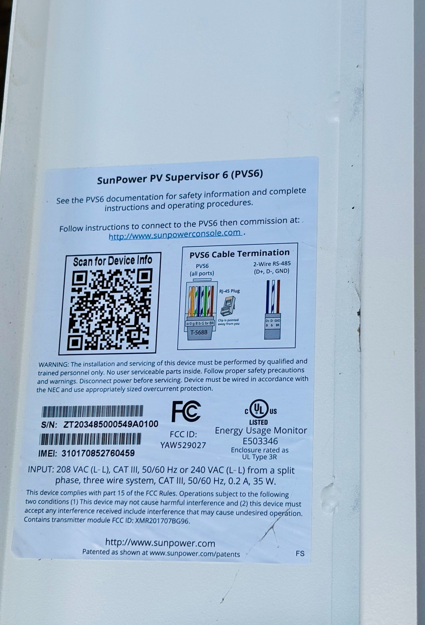 Pre-Owned SunPower SunVault Storage System PVS6, SV-HUB-01-B, SPWR-M0012