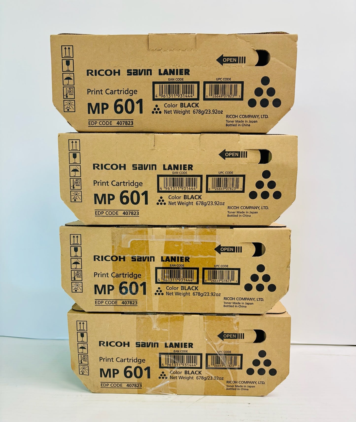4 Genuine Ricoh MP 501SPF, 601SPF Black Toner (MP 601) 407823