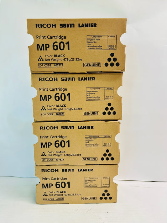4 Genuine Ricoh MP 501SPF, 601SPF Black Toner (MP 601) 407823