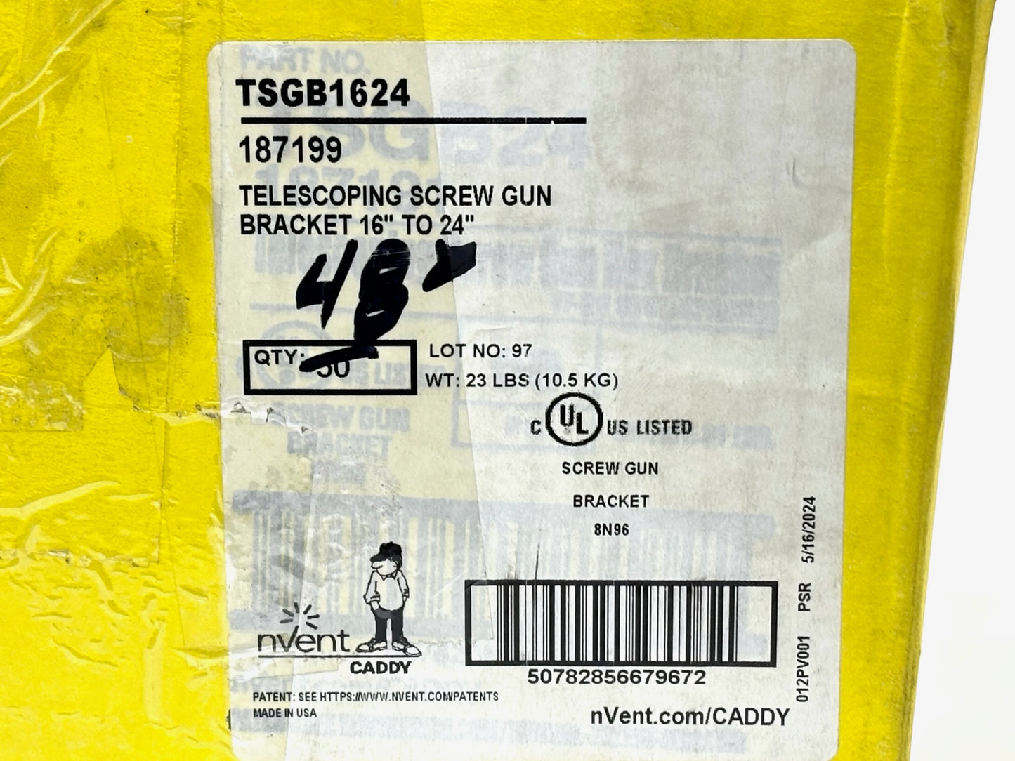 41PK nVent CADDY TSGB1624 Telescoping Screw-Gun Box Bracket (15¾″-25″ Stud Spacing)