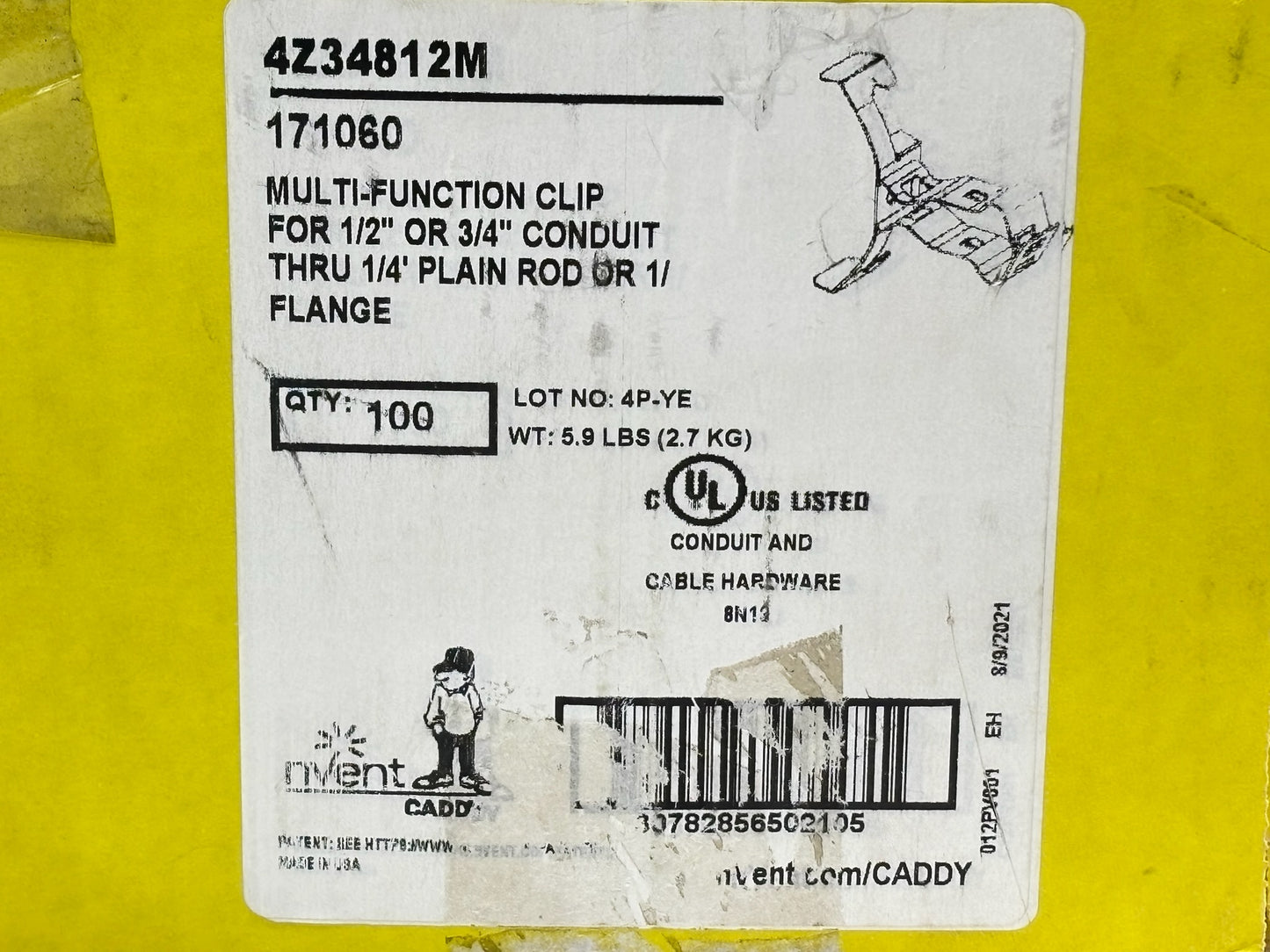 100PK nVent CADDY 4Z34812M Snap-Close Conduit Clip