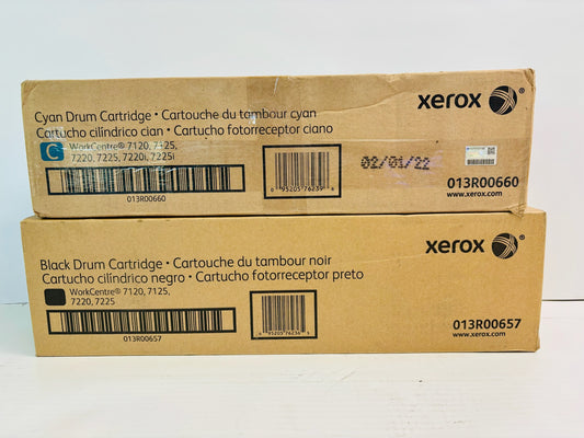 2 Genuine Xerox WorkCentre 7120, 7125 Cyan & Black Drum Unit 013R00657, 013R00660