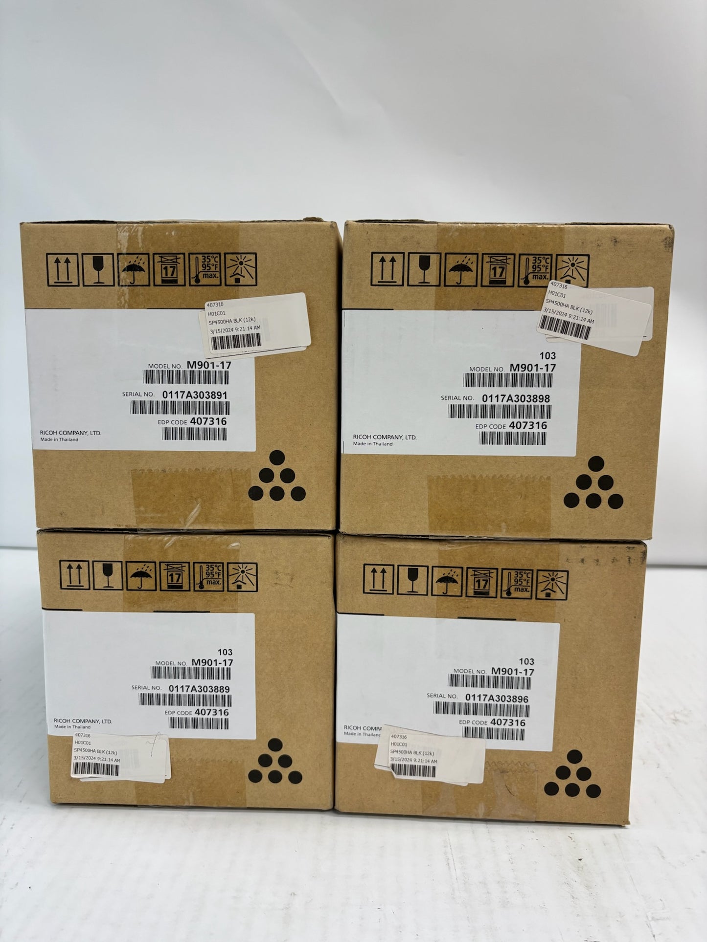 Lot of 4 Genuine Ricoh SP4500HA, 4510dn Black Toners 407316 M901-17