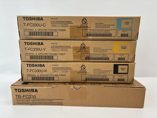 3 Genuine Toshiba eS330AC,400AC Cyan Yellow & Black Toners T-FC330U-CYK + 1 WTB