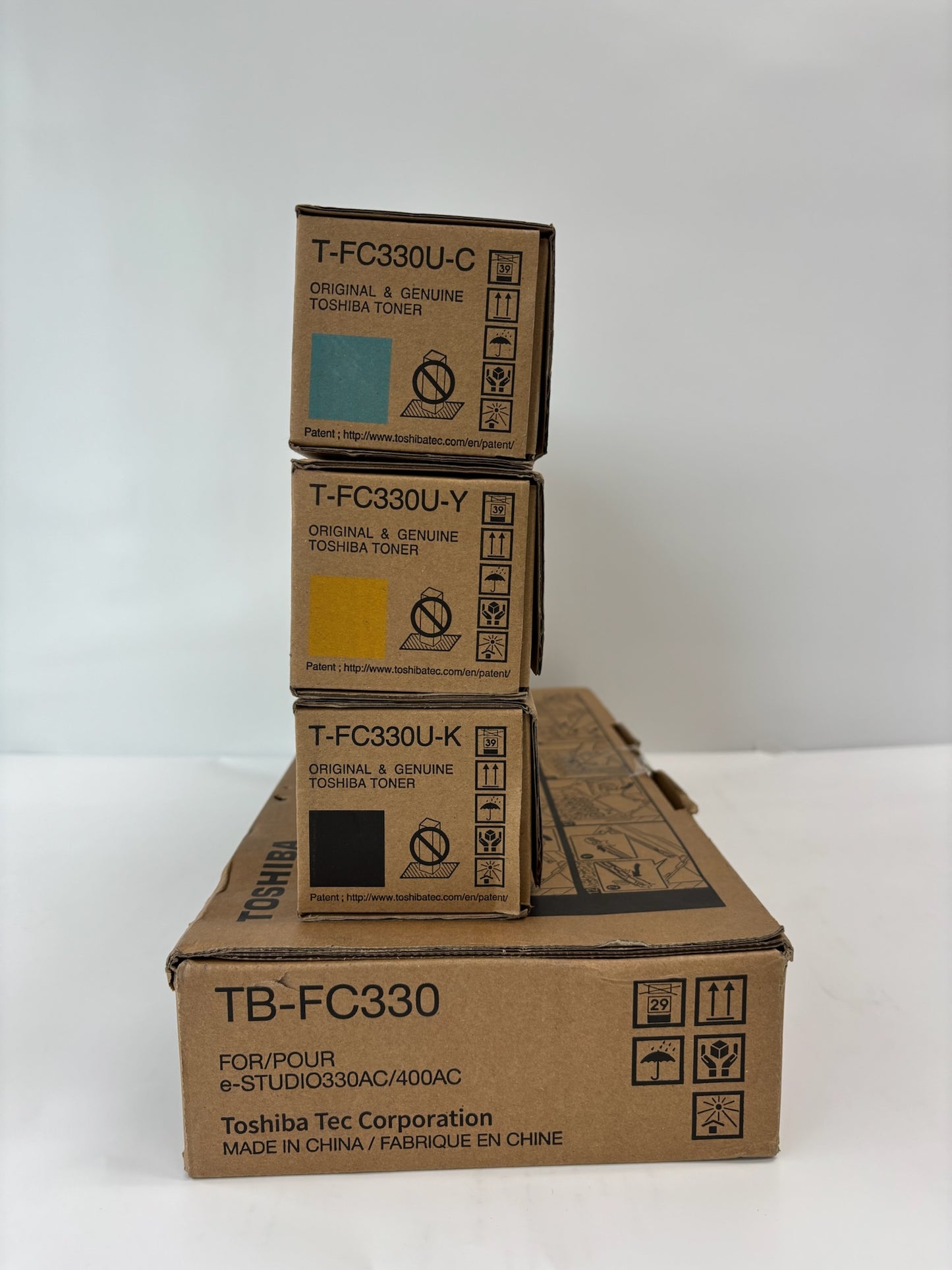 3 Genuine Toshiba eS330AC,400AC Cyan Yellow & Black Toners T-FC330U-CYK + 1 WTB