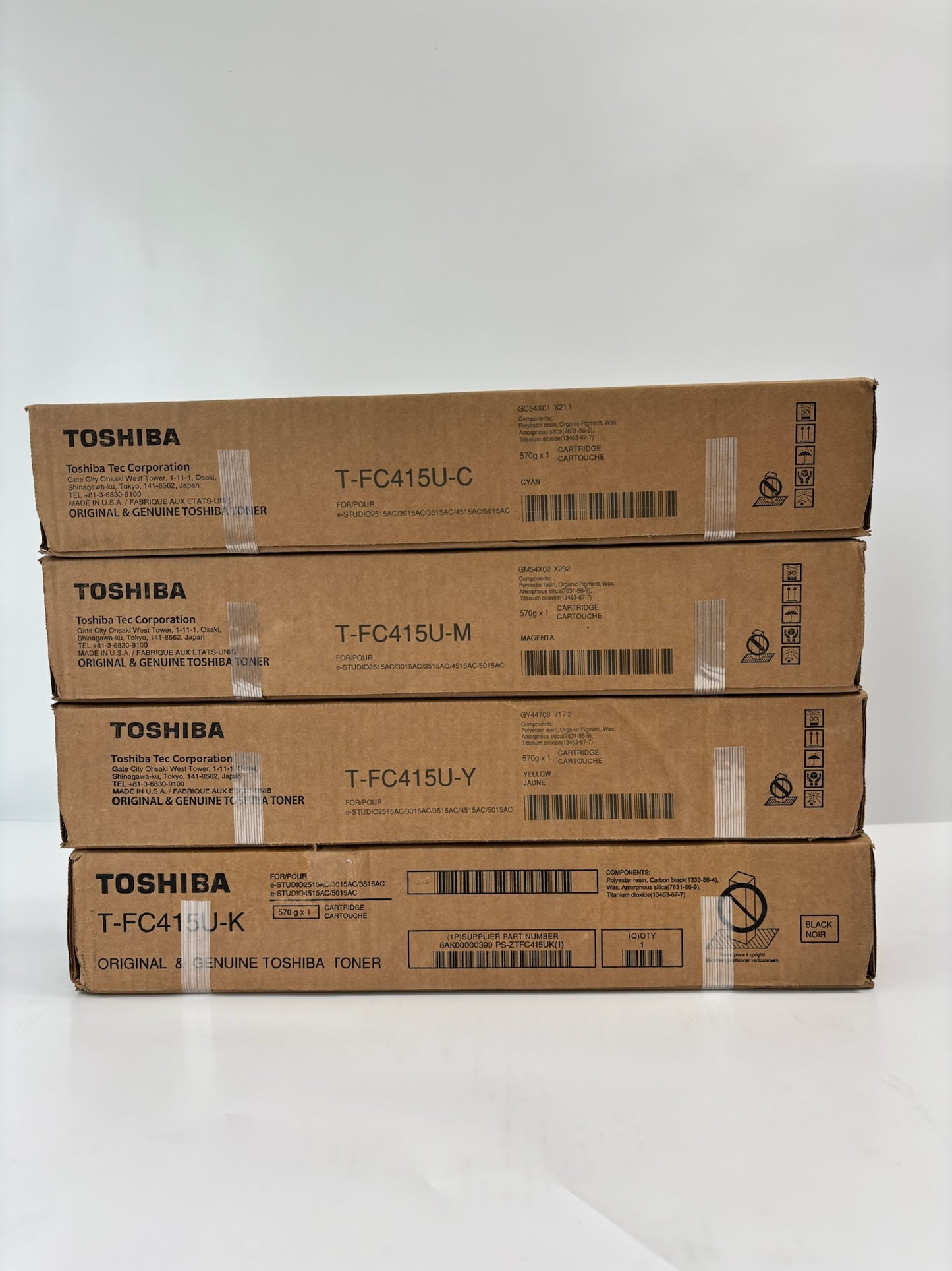 4 Genuine Toshiba 2515AC, 3015AC, 3515AC,4515AC CMYK T-FC415U Toners