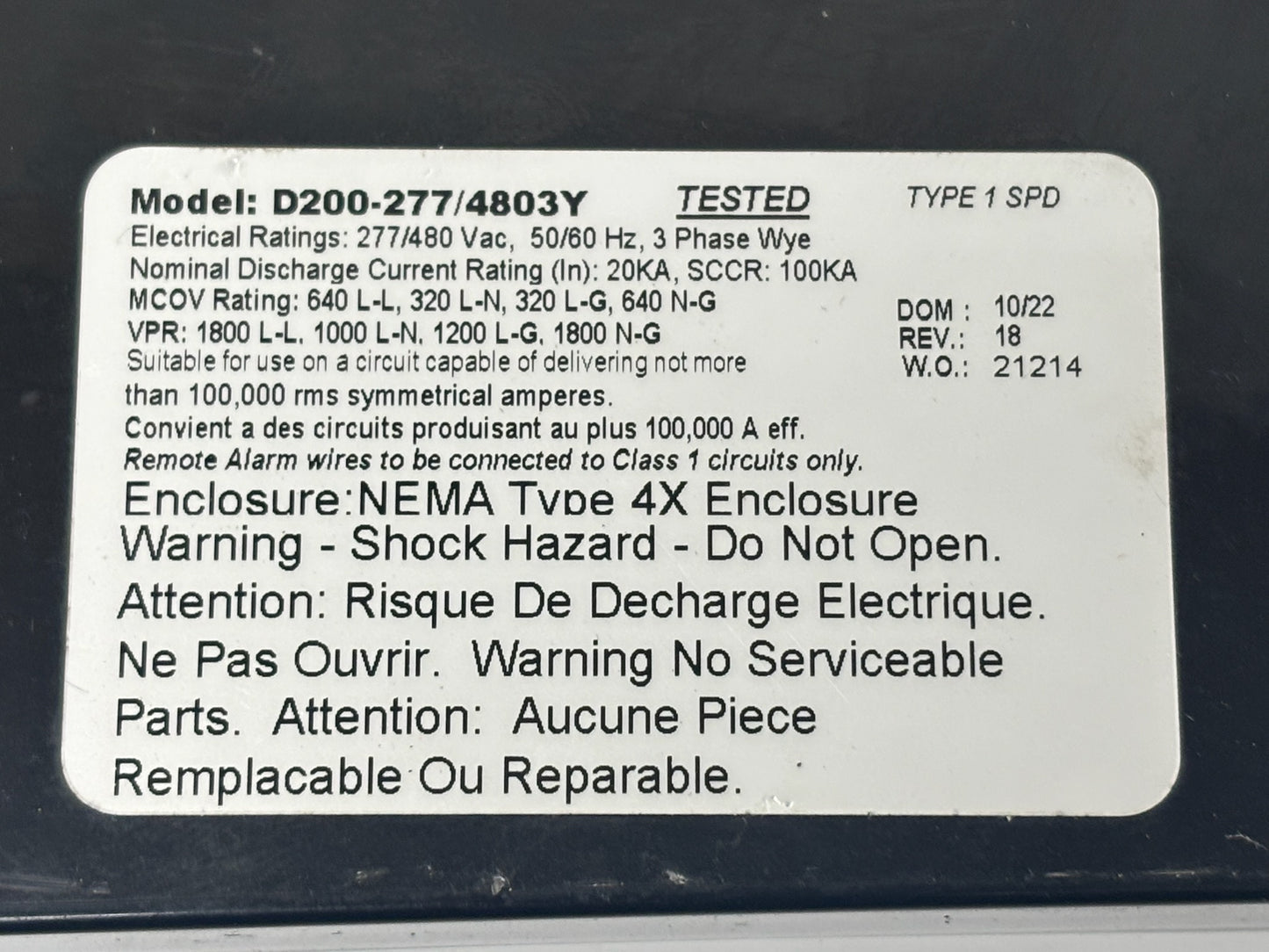 DITEK ZEUS D200 Industrial Surge Protective Device